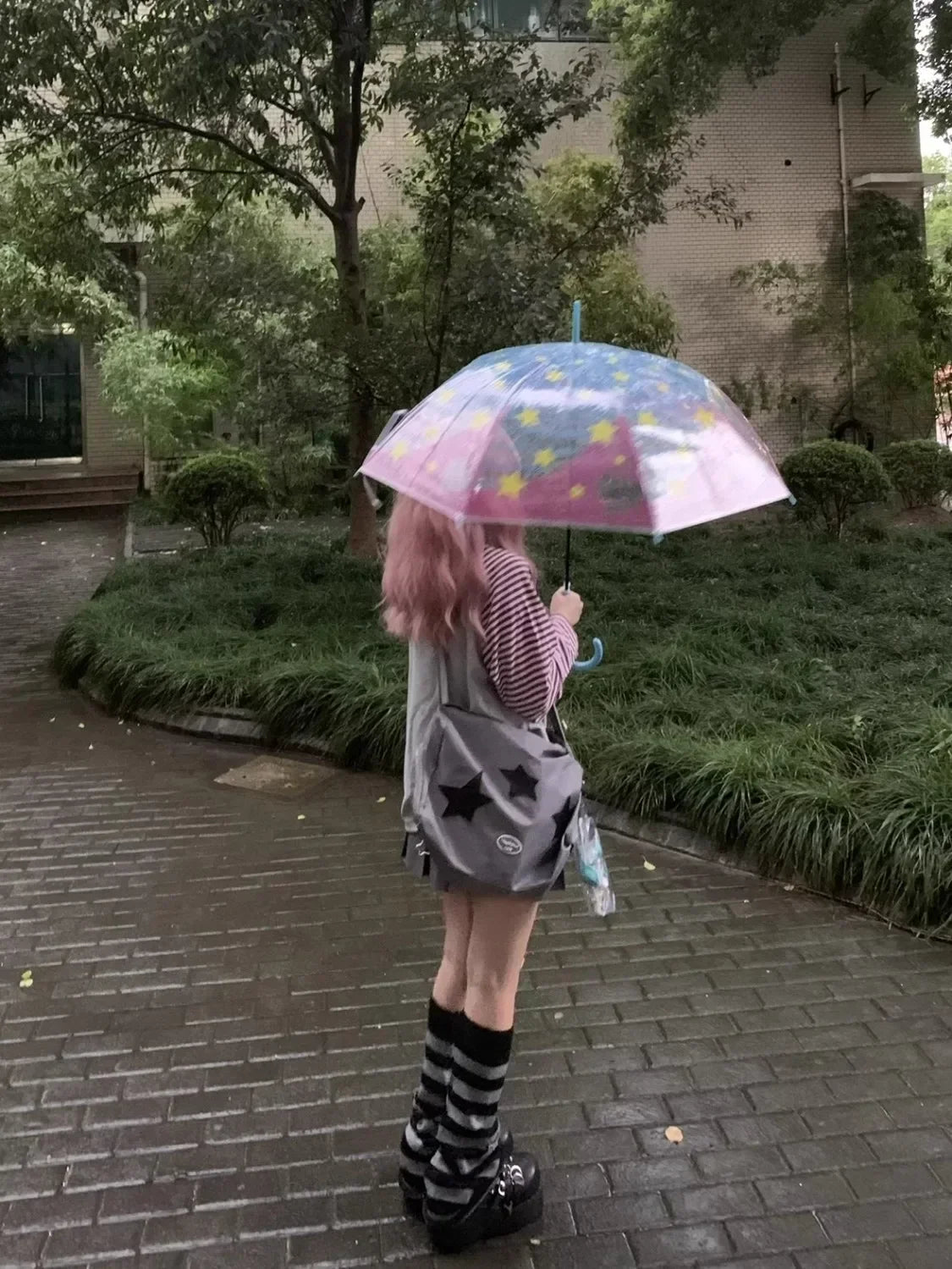 Japan Kawaii Sweet Women T-Shirt O-Neck Stripe Patchwork Long Sleeve Cartoon Print Loose Pullover Casual Cute Top Youth Vitality.