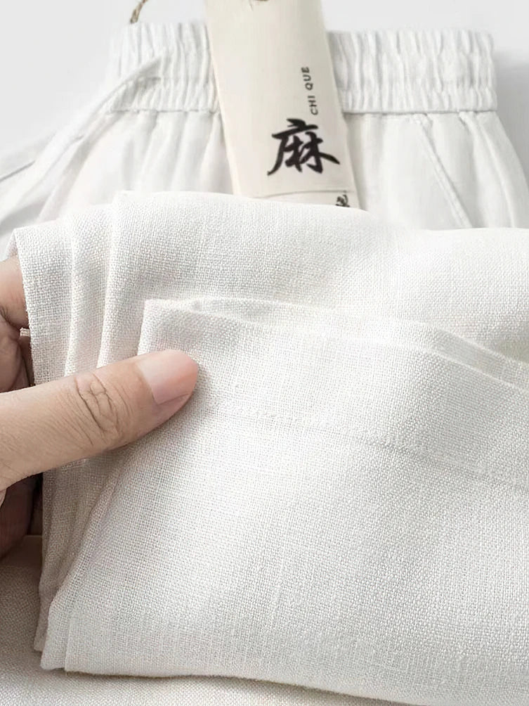 Gerade lässige Baumwoll-Leinen-Hose für Herren, weites Bein, leichte Baggy-Baumwoll-Jogginghose, männliche Sport-Jogger-gerade Arbeitshose.