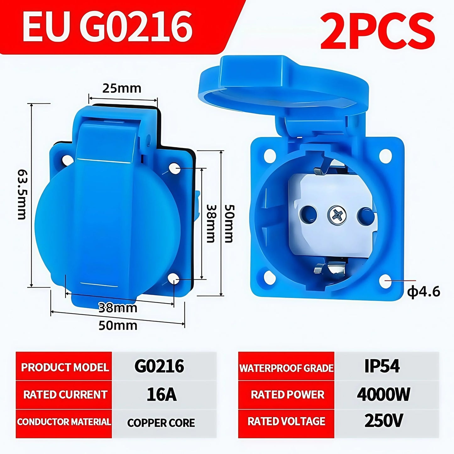 250V/16A Steckdosen IP54 Wasserdichter Industrieanschluss Panelmontage Außensteckdose 2Pin Adapter UK/EU/BR/Französisch/Deutsch.
