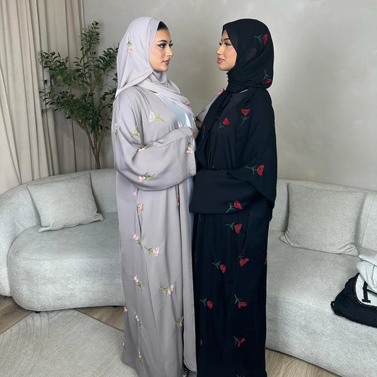 Eid 2025 New Embroideried Abaya Kimono Dubai Luxury Cardigan Muslim Party Kaftan Robe Abayas for Women Turkish Islamic Clothing.