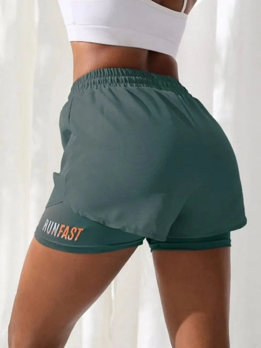 Women's High Rise Yoga Shorts With Elastic Proximity Control Running Shorts, Fake Two Pieces Pants.