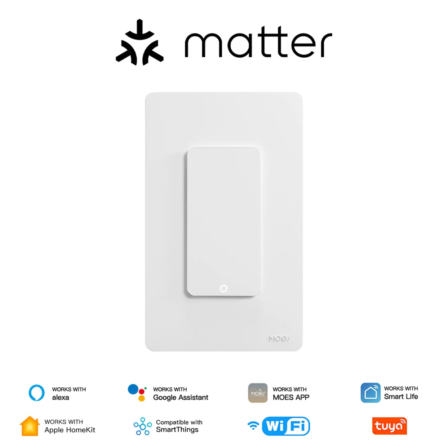 MOES Tuya Matter WiFi Smart Light Button Switch App-Steuerung Neutralleiter erforderlich Erdungsdesign Alexa Google Home Apple Home