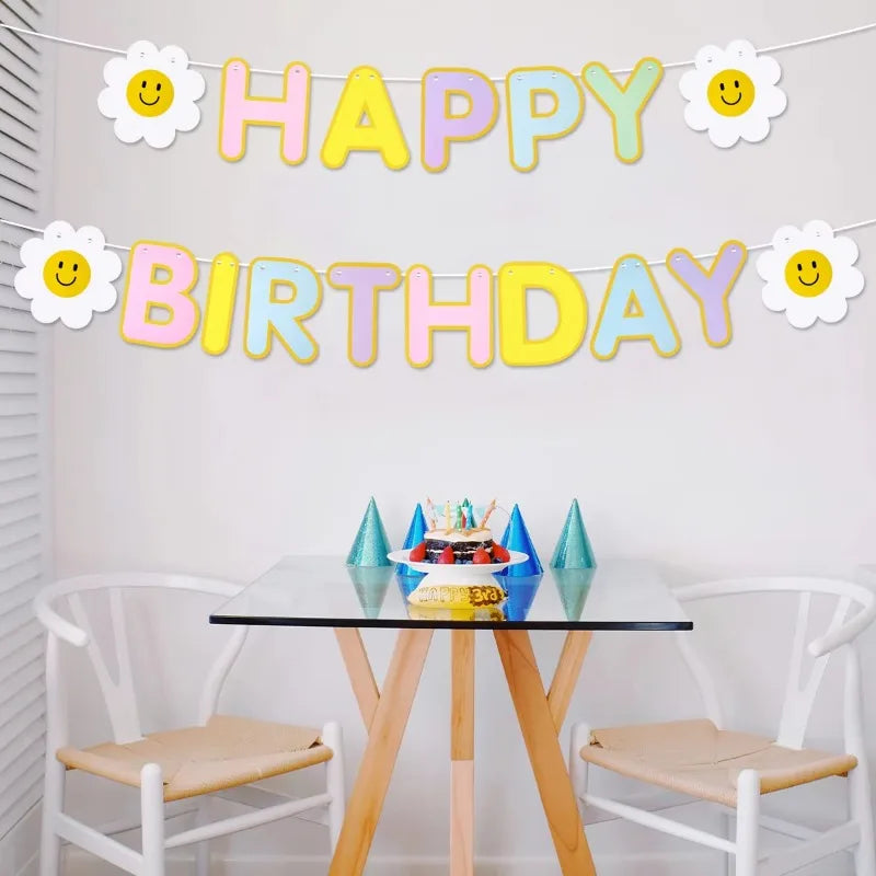 1PC Daisy Happy Birthday Party Dekoration Banner Kinder Erwachsene Szene Bunte Flaggen Party Foto Requisiten.