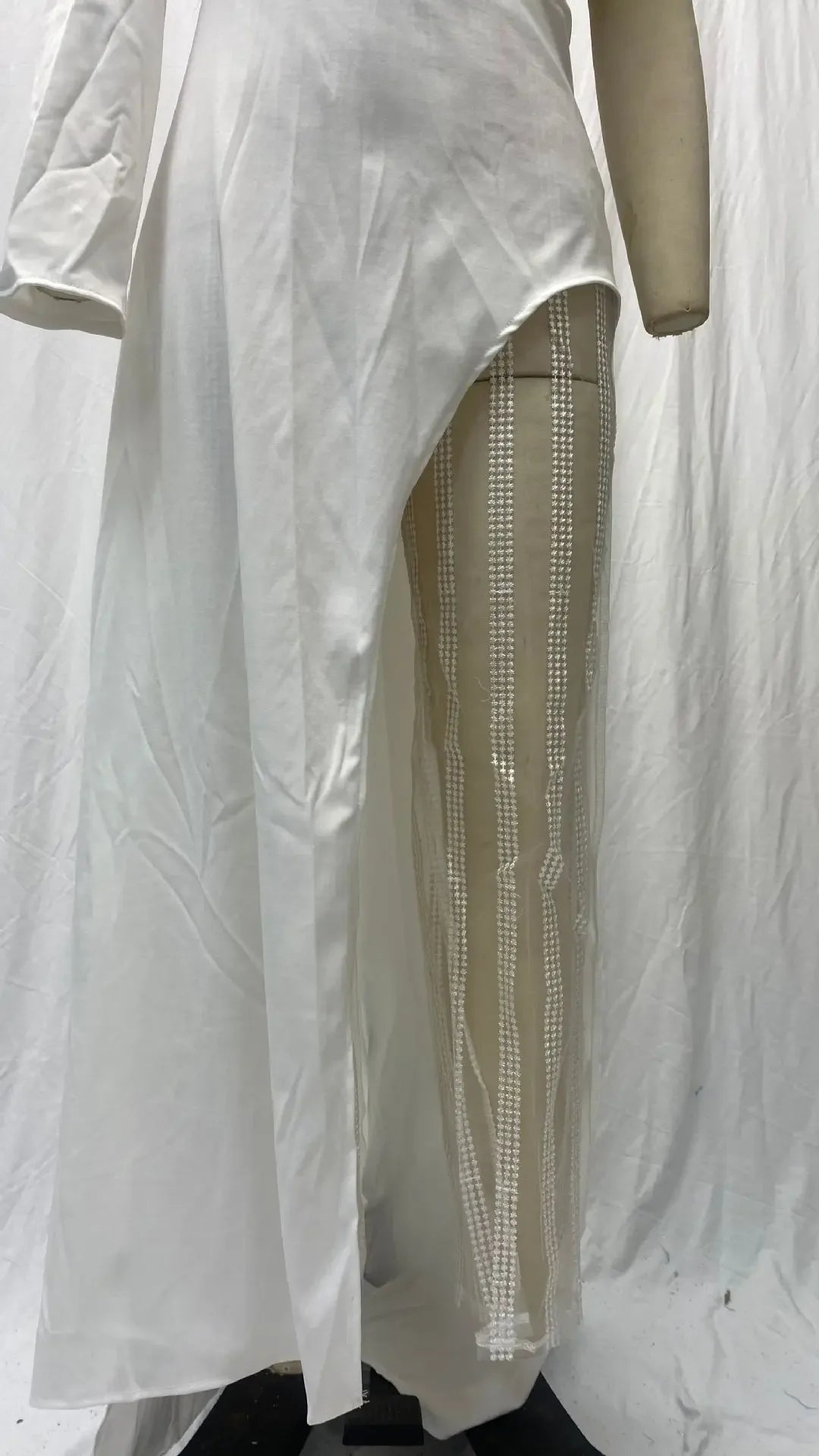 2024 Spring New Women's Clothing Amazon V-Neck Lace Irregular Gown Jumpsuit Colorful Blocks Inverted Pleated Prom Gowns.