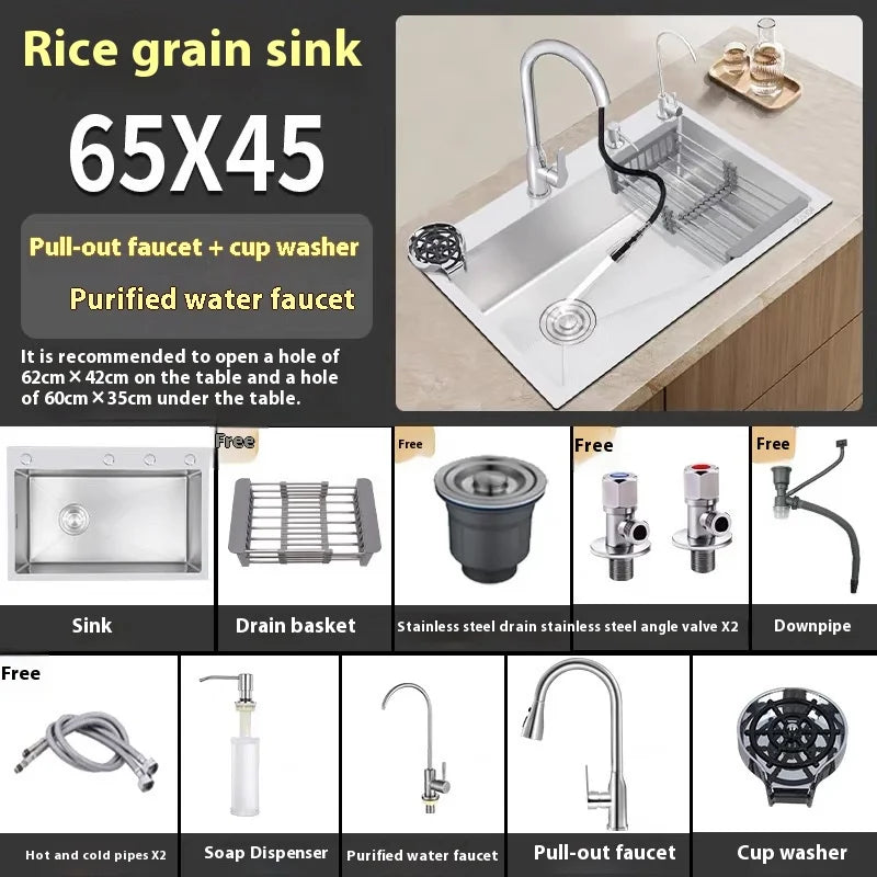Stainless Steel Kitchen Sink Rice Grain Embossing Large Single Slot Household Wash Dish and Wash Vegetable Bowl Undermount Basin