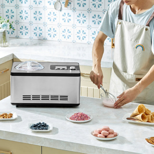 SucceBuy Automatic Ice Cream Maker with Built-in Compressor 2 Quart No Pre-freezing Fruit Yogurt Machine Electric Sorbet Maker.