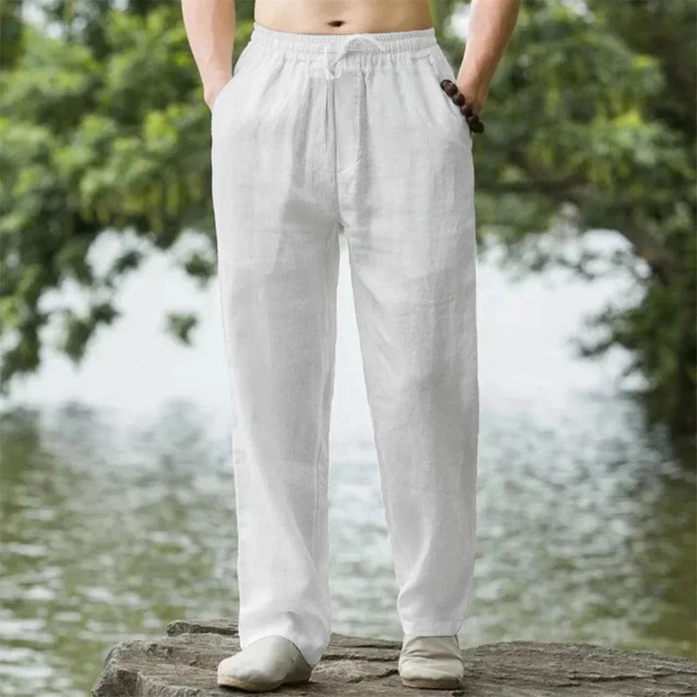 Men's Beach Pants Joggers Streetwear Cotton Linen Sweatpants Casual Pants Hawaiian Vacation Loose Summer Long.