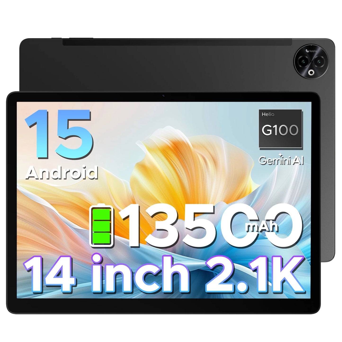 Doogee Tab E3 Max 2 in 1 Tablet Pc 14" 2.1K Display Android 15 32Gb (8+24) 256Gb 13500Mah Battery Qual Speaker Helio G100 Tablet