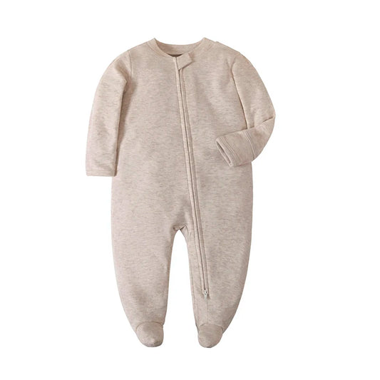 Frühling Neugeborenen Footed Pyjamas Zipper Mädchen und Jungen Strampler Langarm 0-12 Monate Baby Kleiden Overall Baumwolle Solide weiß Mode.