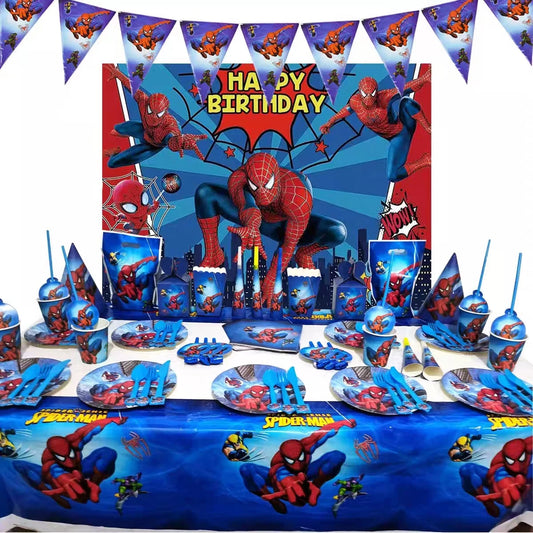 Spiderman Geburtstagsdekoration Tischdecke Pappbecher Teller Hintergrund Geschirr Hintergrund Banner Luftballons Baby Kinder Partyzubehör.