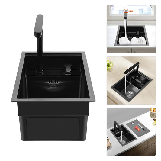 Verstecktes Küchenspüle, schwarz eingebettetes Arbeitsplattenwaschbecken, unsichtbares Waschbecken für die Küche, Bar, platzsparendes, verstecktes Badezimmerwaschbecken für Küchen