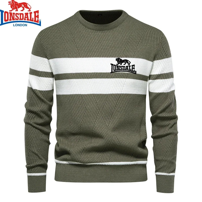 Embroidered LONSDALE Mens Boys Winter Stripe Sweater Thick Warm Pullovers Men's O-neck Basic Casual Slim Comfortable Sweaters.