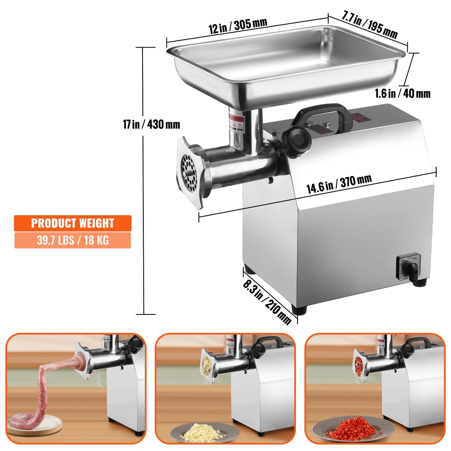 SucceBuy Electric Meat Grinder Food Processors Sausage Maker Filler Mincer Stuffer Stainless Steel with 2 Blades for Kitchen.
