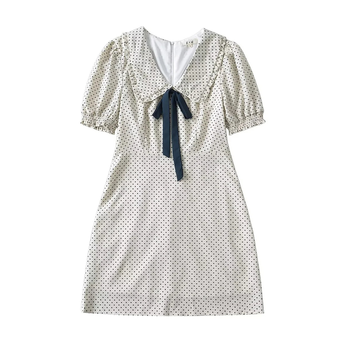 Luxus-Kleider für Damen, 2022, Sommer, kurzes Kleid, sexy, französisches Minikleid, kurzes Puffärmel-Minikleid mit Schleifendetail, Punktedruck