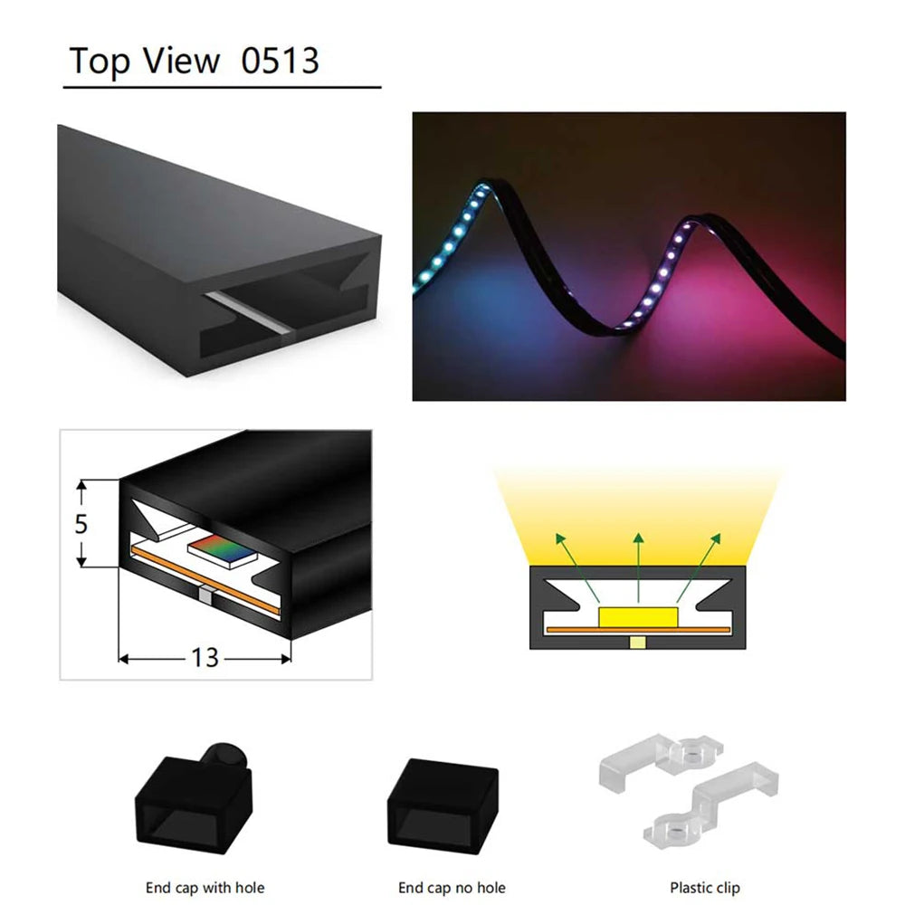 Black Led Neon Silica Gel Tube Diffuser Soft Rope Tube IP67 Waterproof For WS2812B SK6812 WS2811 5050 RGB Flexible Strip Light