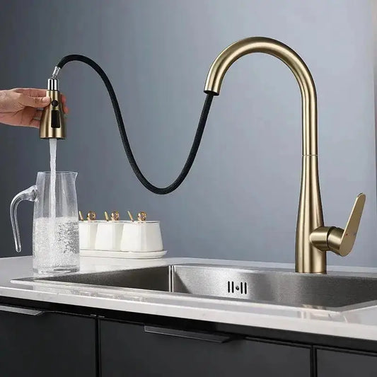 Brushed Gold Pull Out Kitchen Faucet Hot Cold Sink Faucet Mixer Tap 360 degree rotation torneira cozinha mixer taps Kitchen Tap