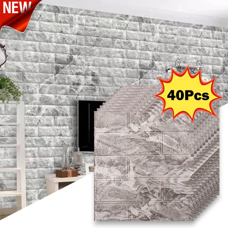 40Pcs 38.5X35cm Imitation Brick Wallpaper Self-adhesive Waterproof Moisture-proof Living Room Bedroom Wall Decoration