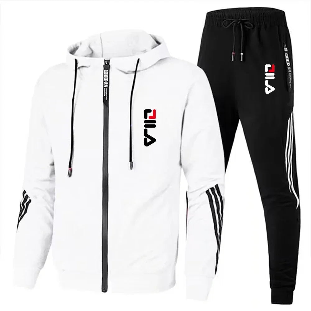 Men's sportswear set for spring and autumn 2025: sporty casual jacket + sport pants, jogging fashion and stylish sport outfit.