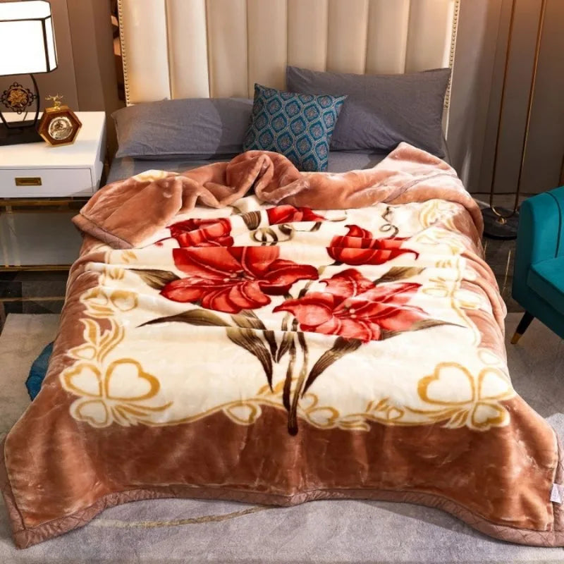 2025 new printed double-layer thickened Raschel blanket single double autumn and winter warm blanket cloud mink blanket