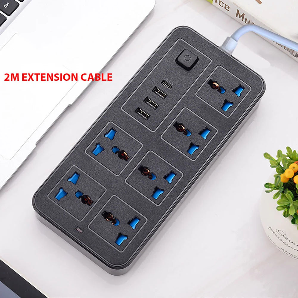 Power Multi Tap Universal Stecker EU US UK Steckdose Steckdosenleiste mit 2 m Verlängerungskabel AC Typ C USB Port Ladung Steckdose.