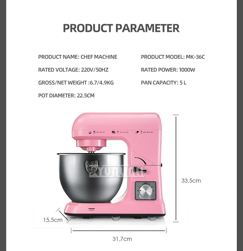 1000W Electric Stand Mixer for Dough Household Kitchen Double Knife Automatic Food Mixer.