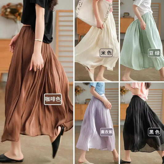 2025 Spring/Summer New Luster A-line Women Skirt Solid Color High Waist French Paris Style Elegant Asymmetrical Skirt.