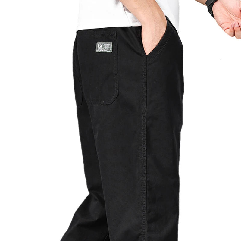 Big Size Mens Casual Pants Relaxed Fit Cotton Trousers Elastic Waist Drawstring Sweatpants Mens Jogger Pants Summer Spring.