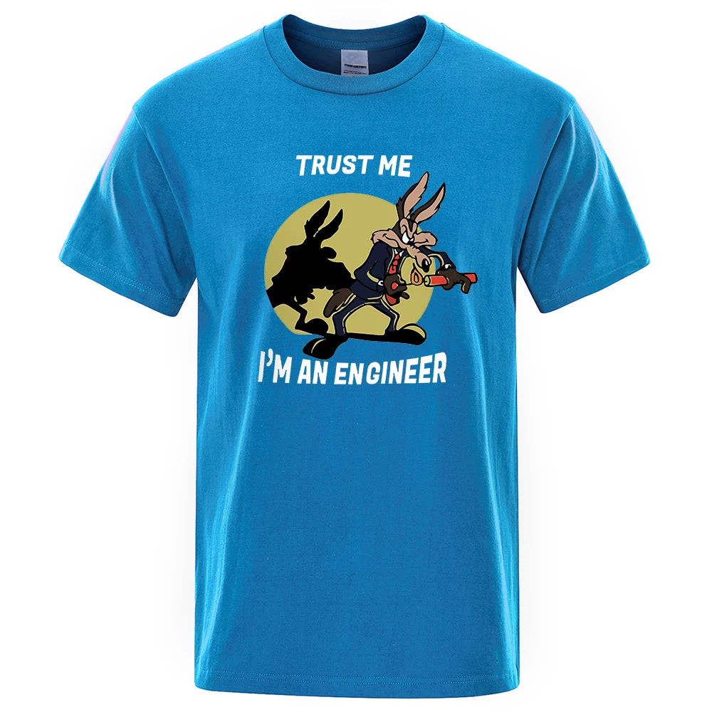 Trust Me Im An Engineer T Shirt For Men Pure Cotton Vintage T-Shirt Round Neck Engineering Tees Classic Man Clothes Oversized.