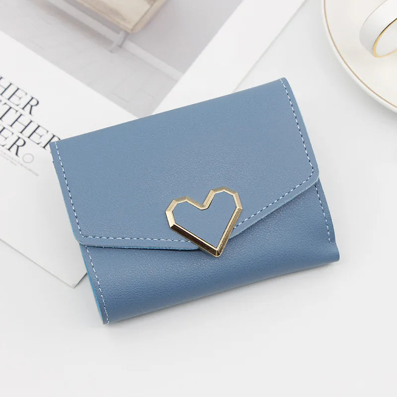 Korean version women wallet short heart-shaped three fold women's wallet multi card slot card bag zero wallet purses for women