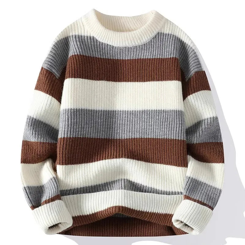 Men's Striped Sweater O-Neck Casual Knit Pullovers Fashion Long Sleeve Knitted Sweater Men Autumn Winter Warm Y2K Knitwear Tops.