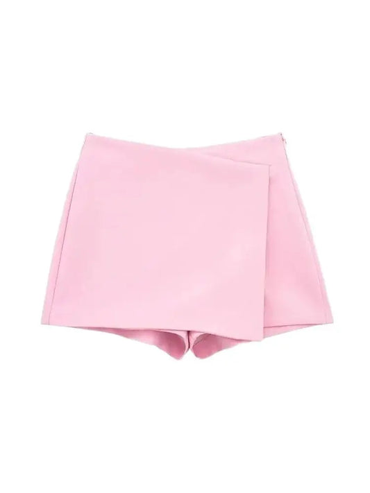 Women Fashion Asymmetric Pareo Style Self Overlay Shorts Skirts Vintage High Waist Side Zipper Female Skort Mujer.