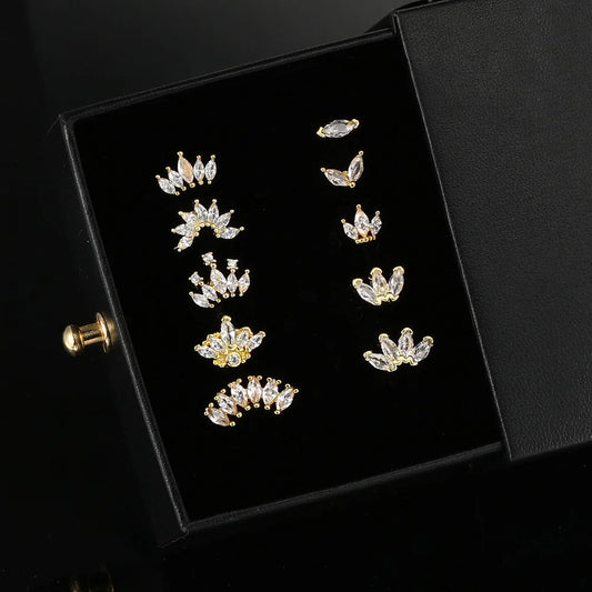 1pc Tragus Piercing Ear Stud Earring For Women Girls Cubic Zirconia Crown Small Helix Pierced Gold Color Ear Accessories Gifts.