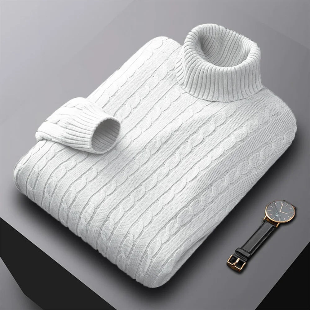 New Men's Turtleneck Sweater Solid Color High Neck Pullover Knitted Sweaters Casual Elastic Sweatwear Mens Fall Winter.