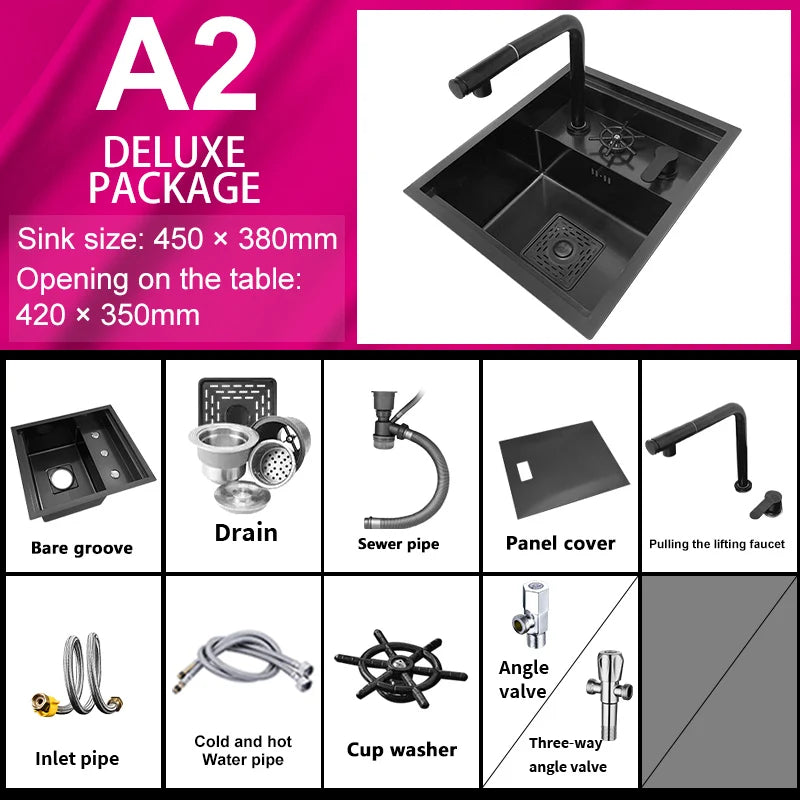 Hidden Cup Washer kitchen Sink Stainless Steel Small Bar Single Slot Washbasin Multifunctional With Cover Plate Dishwashing Pool