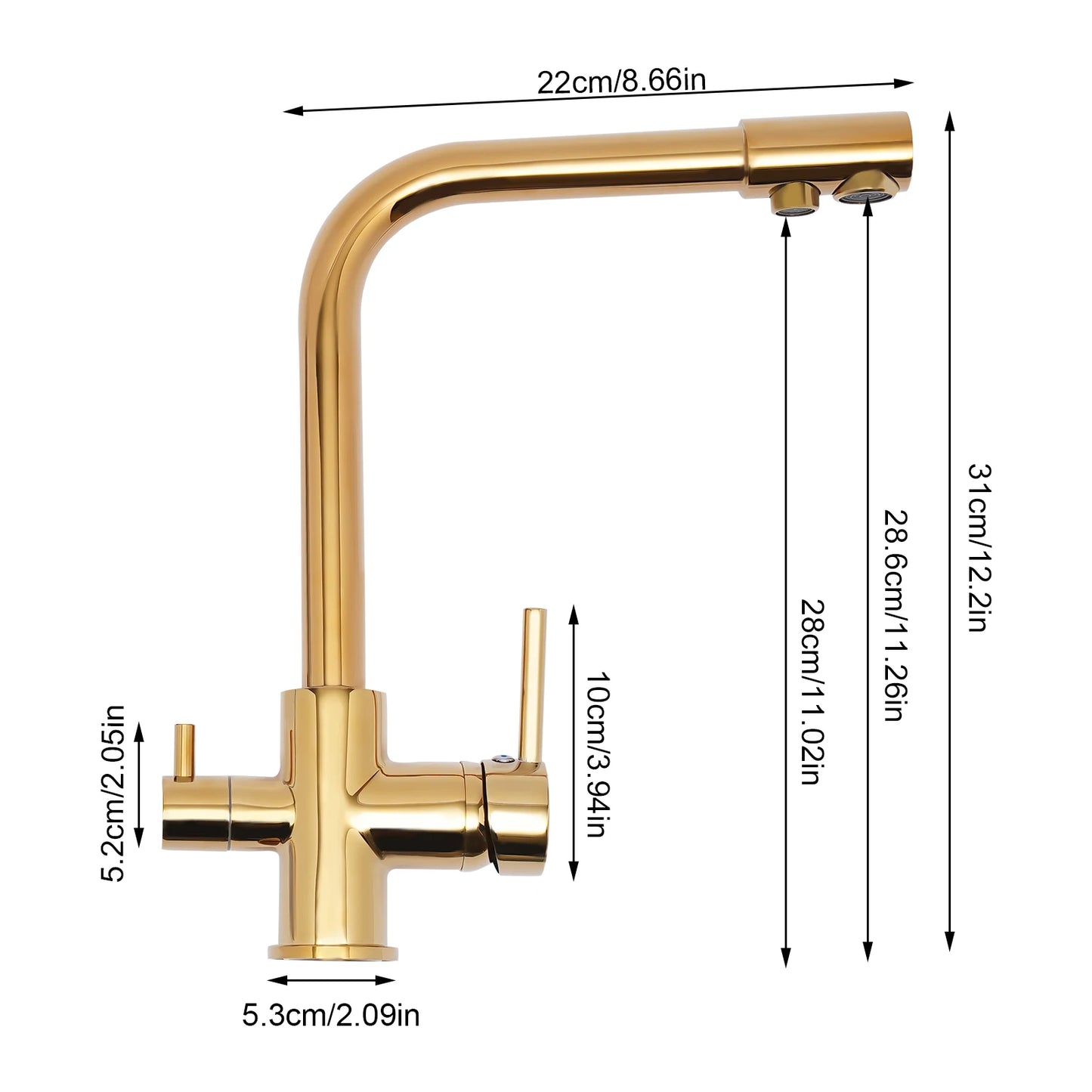White/Gold 3-way Kitchen Faucet Stainless Steel Countertop Faucet Suitable for Homes, Restaurants, Hotels, Kitchens