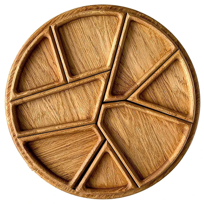 1PC Divided Wood Serving Tray Dessert Platter Fruit Appetizer Serving Plate Serving Platter Round For Candy Nuts Appetizers.