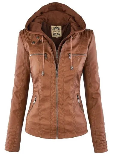 Kunstlederjacke Damen 2025, Khaki, Winter-Motorradjacke, Gothic-Kapuzenpullover, Oberbekleidung, Kunstleder, PU, Basic-Jackenmantel.