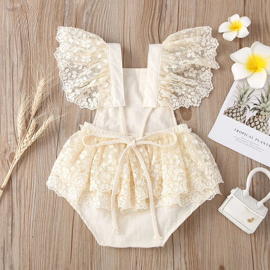 Sommer Baby Kleidung Kleinkind Junge Mädchen Floral Applikationen Body Kleinkind Kinder Rüschen Spitze Strampler Baby Einteiliges 0-24 monate.