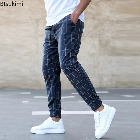 2025 neue Frühling Herbst Casual Hosen männer Plaid Kordelzug Lose Hosen Trend Streetwear Jogginghose Männlichen Business Sport Hosen.