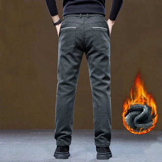 Men's Winter Velvet Casual Pants Thickened Warm Slim Fit Comfortable Solid Color Trousers Korean Fleece Fashion Outdoor Jogging.