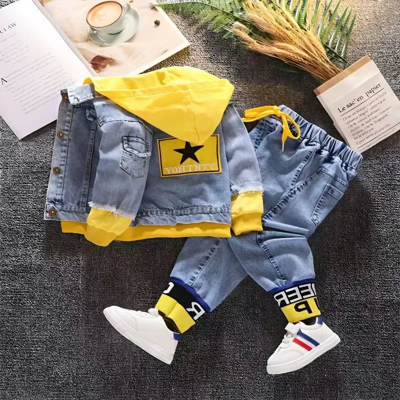 2024 Autumn Winter Boys Jean Set Jacket New Cowboy Jeans Suit Jacket Handsome Children Clothing