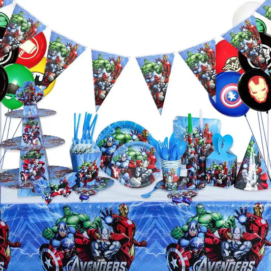 Avengers Marvel Geburtstagsparty-Dekoration für Kinder, Superhelden-Thema, Geschirr-Set, Luftballons, Deko, Happy Banner, Zubehör für Jungen, Gastgeschenke.