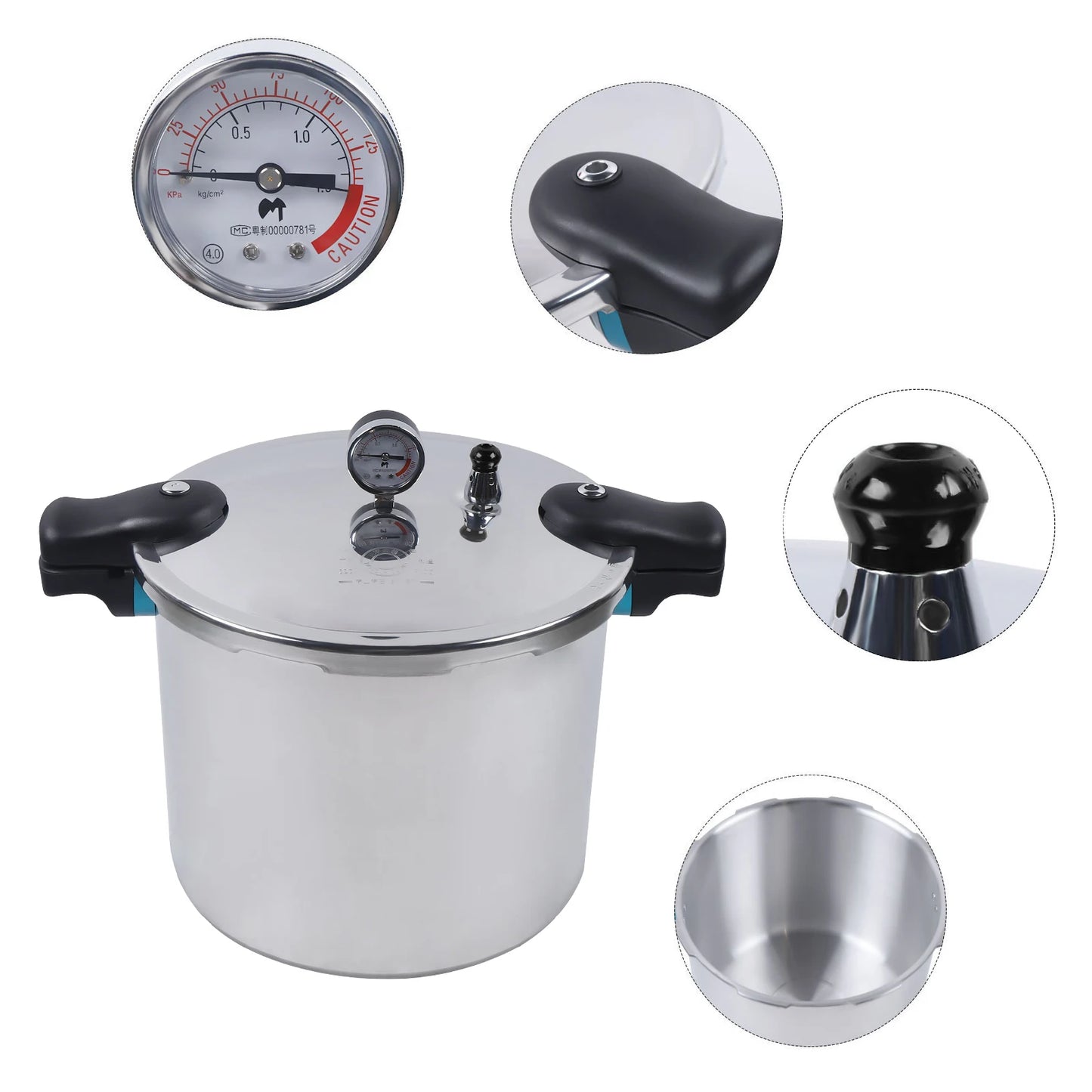 23qt Thick Explosion-Proof Pressure Cooker With Aluminum Pressure Gauge Release Valve.