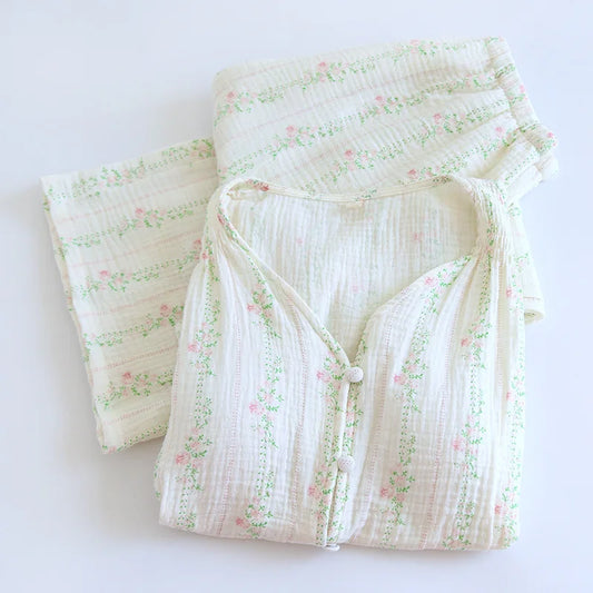 Damen Pyjama Nachtwäsche Baumwolle Nachtwäsche für Frau Sommer mit Brust polstern zweiteilige Blumen Pyjama-Sets Geschenk weiblich.