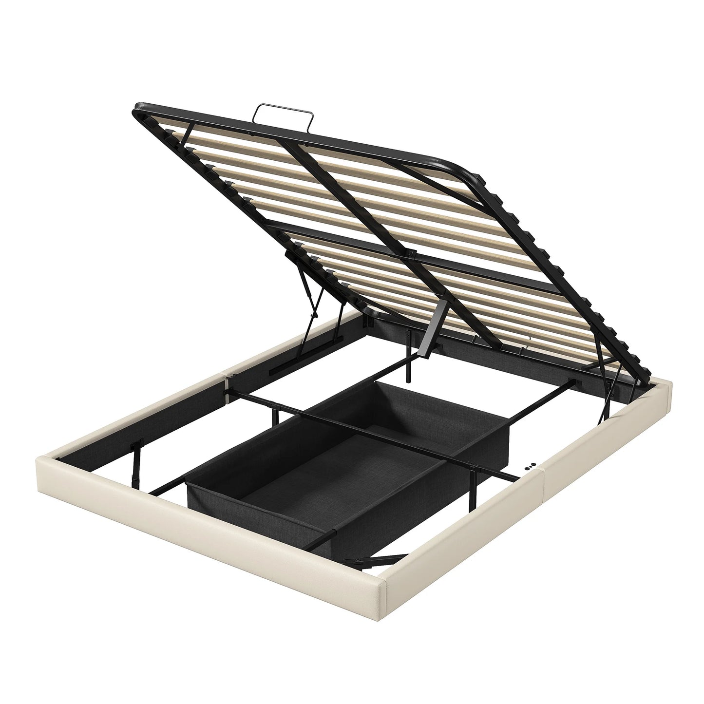 Lazyspace Bettgestell 160 x 200 cm mit LED-Beleuchtung und Stauraum, schwebender Bettrahmen mit Metalllattenrost, ohne Matratze