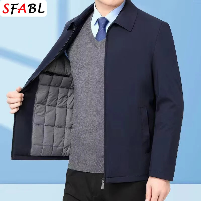 Warm Fleece Autumn Winter Jackets for Men Business Office Dress Coat Casual Men's Winter Jacket Solid Color Luxury Outerwear Man