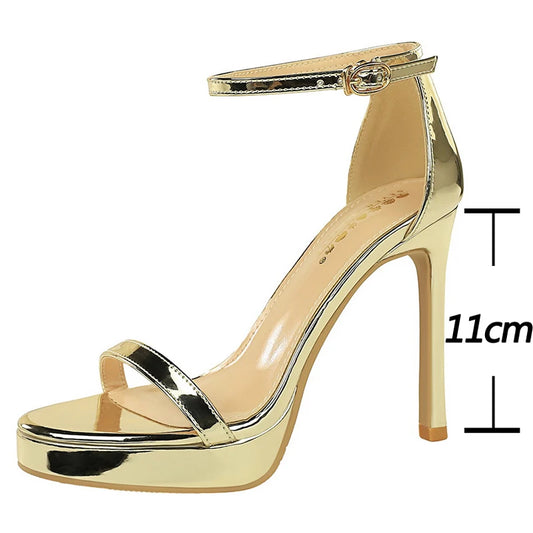 Luxury Women 11 cm Heels Sandals Women pumps Peep Toe High Heels Patent leather Stiletto Lady Sandals Summer Shoes Platform Heel.