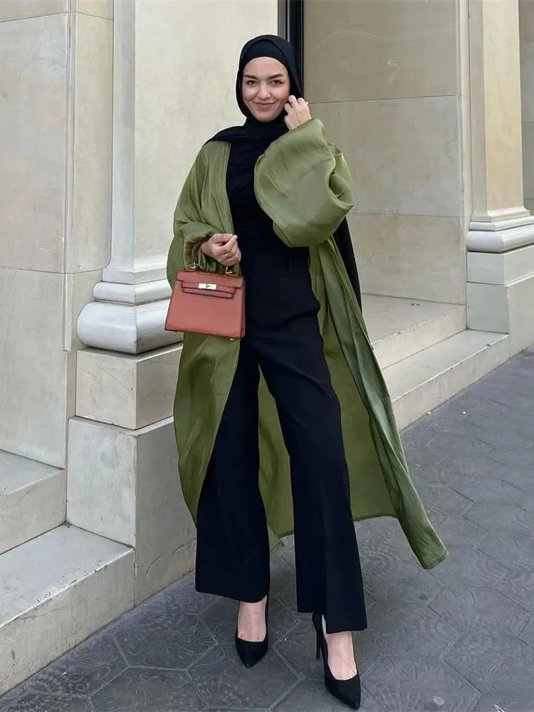 Ramadan Eid Open Satin Kebaya Abaya Dubai Luxury Kimono Kaftan Muslim Islam Dress Abayas For Women Caftan Robe Femme Musulmane.