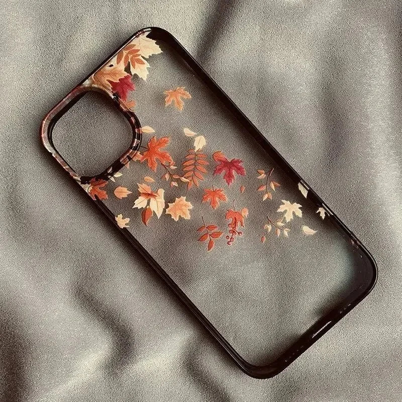 Fashion Yellow Fallen Leaves Phone Case For iPhone 17 16 15 14 13 12 11 Pro Max X XR 7 8 Plus Maple Leaf Hard Clear Shell Cover.