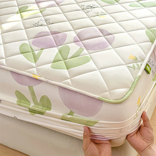 1pc Floral Style Bed Cover Quilted Bedspread Non-slip Mattress Protector Adults Kids Room Bedsheets 매트리스 커버 (No Pillowcase).